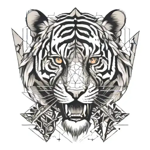tiger face and knife tattoo design idea