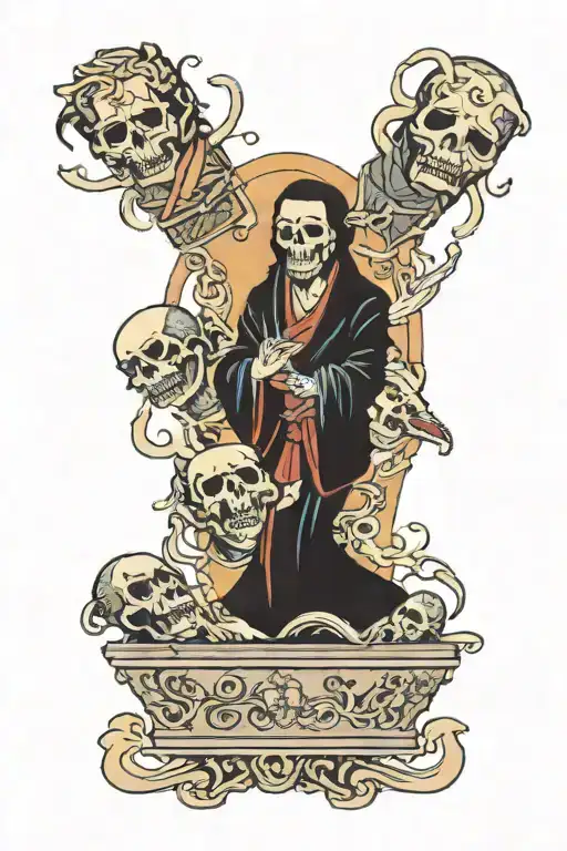 Five ghosts carrying a coffin and Yama tattoo design idea