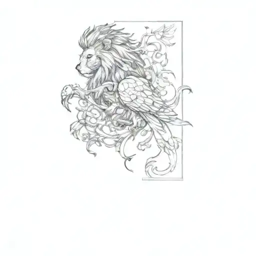 a lion and a phoenix tattoo design idea