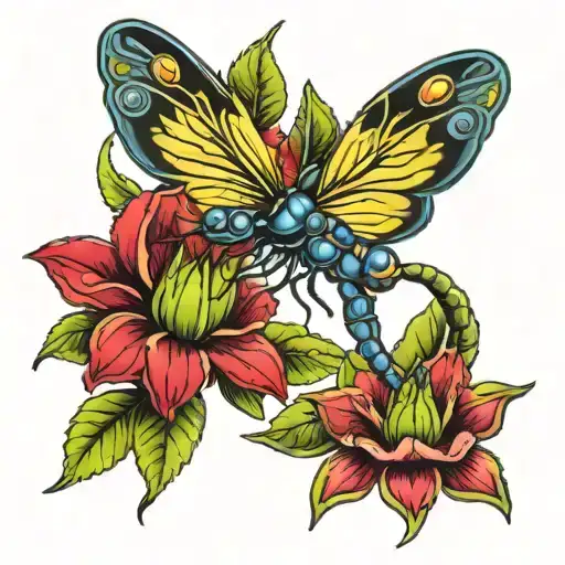 dragonfly venus flytrap tattoo design idea