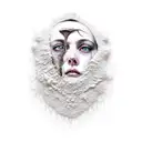 portrait of a dead woman, head full of mycelium rooting and fungus tattoo design idea