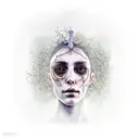portrait of a dead woman, head full of mycelium rooting and fungus tattoo design idea