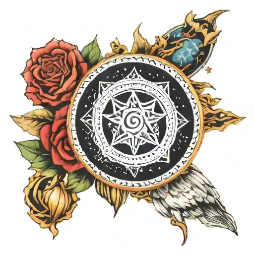 A cosmic mandala design incorporating the Capricorn symbol, Earth, and Saturn, creating a mystical and celestial vibe tattoo design idea