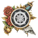 A cosmic mandala design incorporating the Capricorn symbol, Earth, and Saturn, creating a mystical and celestial vibe tattoo design idea