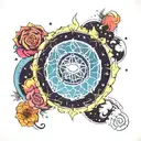 A cosmic mandala design incorporating the Capricorn symbol, Earth, and Saturn, creating a mystical and celestial vibe tattoo design idea