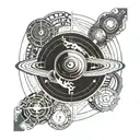An intricate glyph design with elements of Saturn and Earth, creating a celestial and earthy fusion tattoo design idea