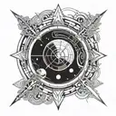 An intricate glyph design with elements of Saturn and Earth, creating a celestial and earthy fusion tattoo design idea