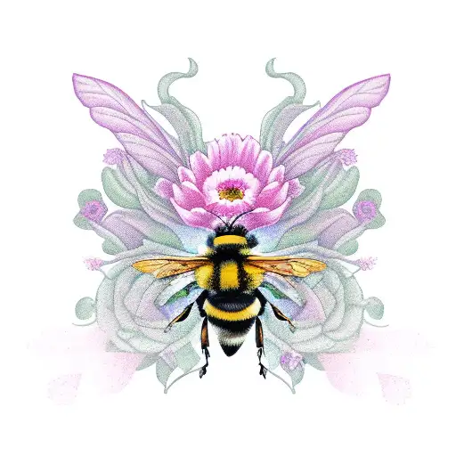 A bumblebee in the middle, with one peony on the right and left, honeycombs in the backround tattoo design idea