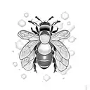 A bumblebee in the middle, surrounded by peonys, honeycombs in the backround tattoo design idea