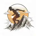 A man struggling to climb up Mountain With A Sunset In The Background tattoo design idea