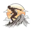 A man struggling to climb up Mountain With A Sunset In The Background tattoo design idea