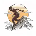 A man struggling to climb up Mountain With A Sunset In The Background tattoo design idea