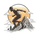 A man struggling to climb up Mountain With A Sunset In The Background tattoo design idea