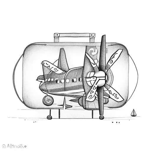 airplane coming out of a suitcase tattoo design idea