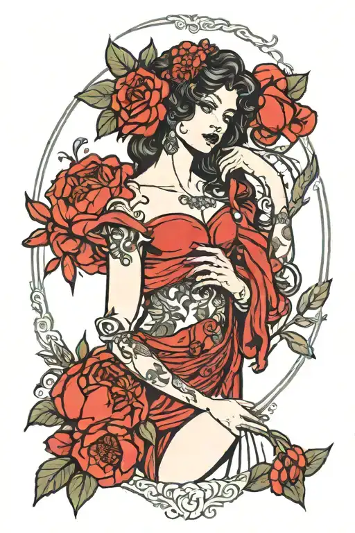 persephone and hades surrounded by pomegranates and narcissus tattoo design idea