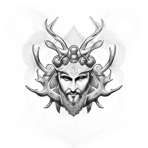Cernunnos siting behind the celtic life tree tattoo design idea
