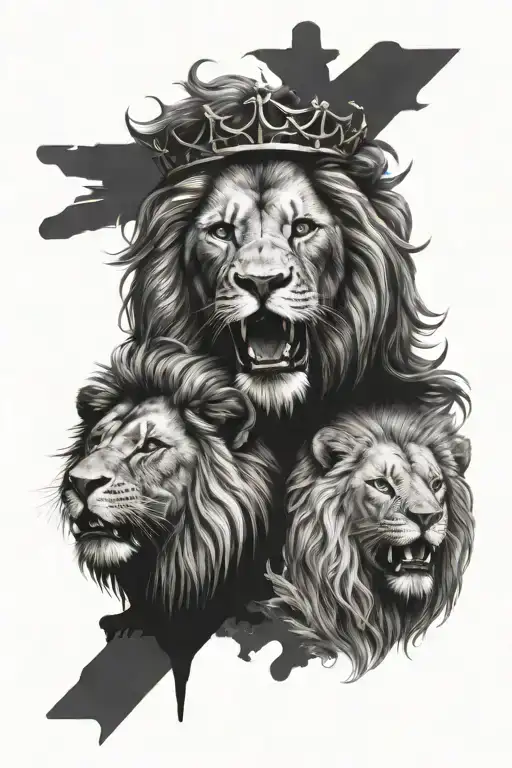 potrait of lion and jesus christ with cross made entirely tattoo design idea