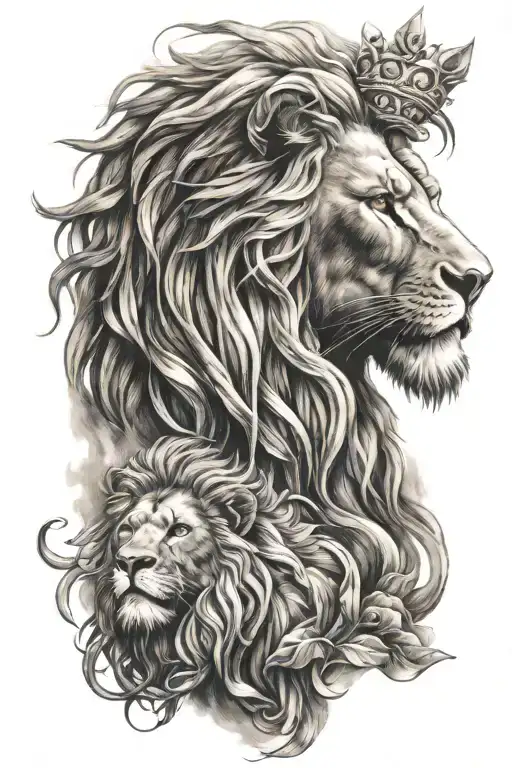 Lion and potrait of jesus christ tattoo design idea