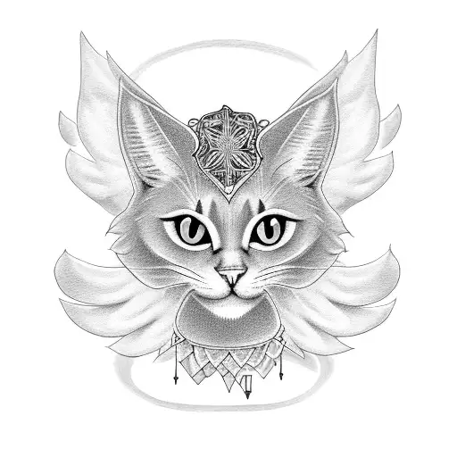 black cat with angel wings tattoo design idea