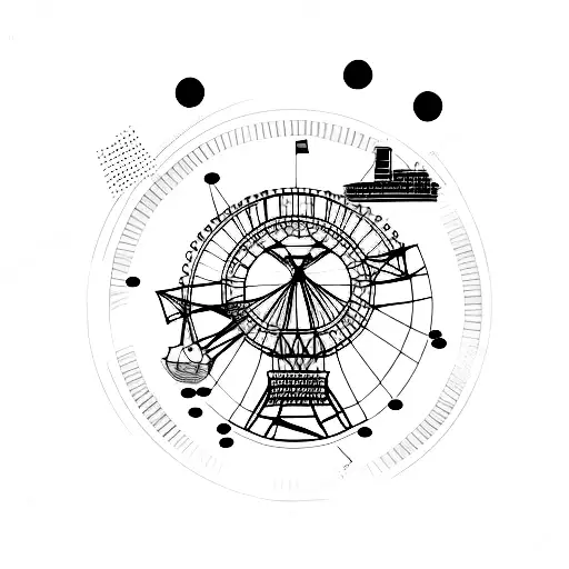 ecg with London eye and Boeing 747 tattoo design idea
