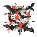 bats flying by a haunted tattoo design idea