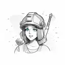 a miner girl who mines texts with code and ax tattoo design idea