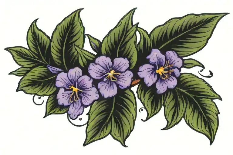 olive branch intertwined with african violets intertwined with the word freedom incorporated tattoo design idea
