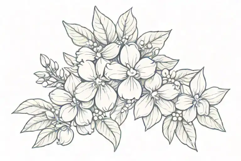olive branch intertwined with african violets  tattoo design idea