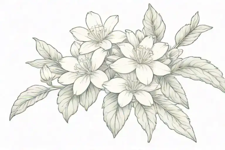 olive branch intertwined with african violets one water lily tattoo design idea
