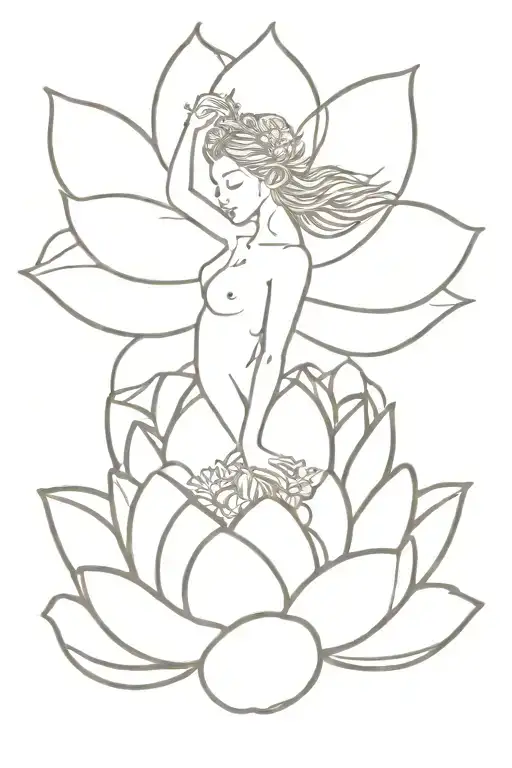 fineline fairy coming out of a lotus flower tattoo design idea