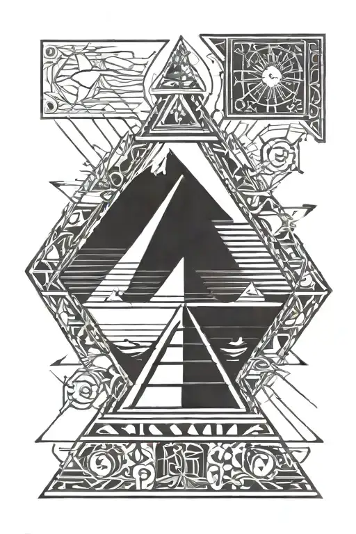 Isis with pyramid surrounded and other egypt Symbols  tattoo design idea