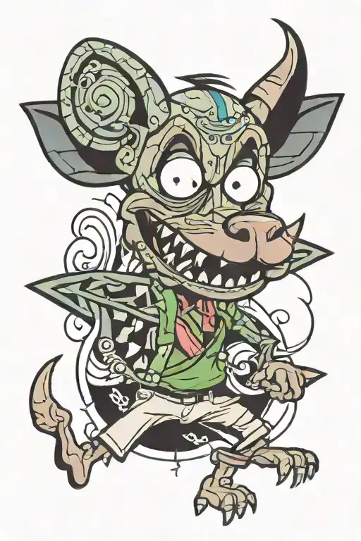 Sleeve Tatoo design combining Courage the cowardly dog, Ben 10, Phineas and Ferb, and other Cartoons tattoo design idea