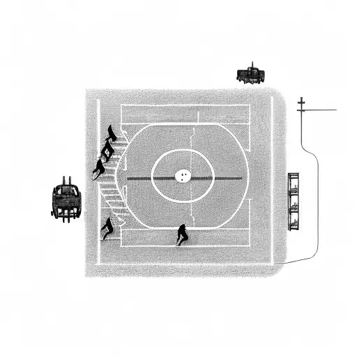 A football field with army tanks as goal posts and soldiers playing tattoo design idea