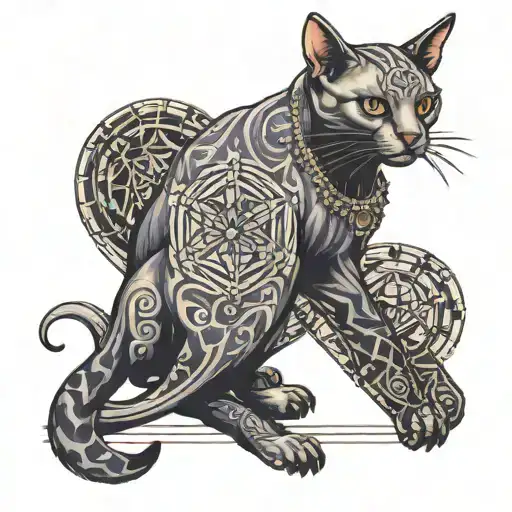 metatrons cube hairless cat with piercings tattoo design idea