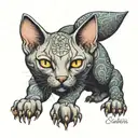 metatrons cube hairless cat with piercings tattoo design idea