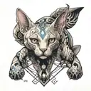 metatrons cube hairless cat with piercings tattoo design idea