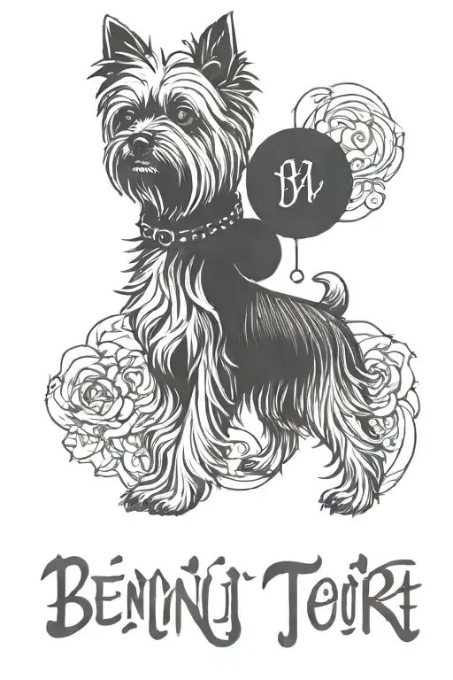 Memorial Tattoo for a Yorkshire Terrier  with the name Benji  tattoo design idea