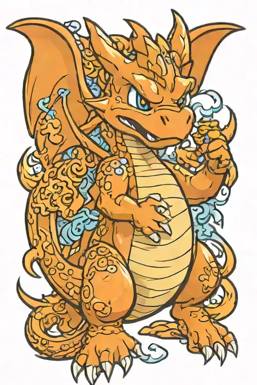 anime pop Charizard toon tattoo design idea