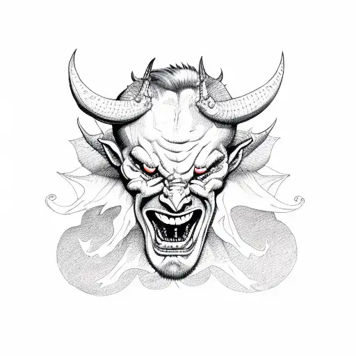 satan with a bloodmoon behind him and a devil smile  tattoo design idea