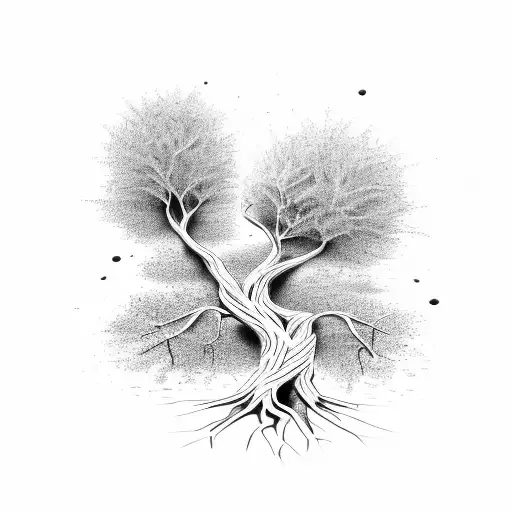 A tree with roots forming the word 'Sobriety' and branches with positive affirmations tattoo design idea