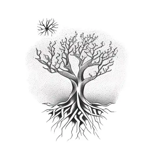 A tree with roots forming the word 'Sobriety' and branches with positive affirmations tattoo design idea
