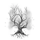 A tree with roots forming the word 'Sobriety' and branches with positive affirmations tattoo design idea