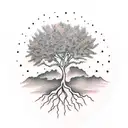 A tree with roots forming the word 'Sobriety' and branches with positive affirmations tattoo design idea