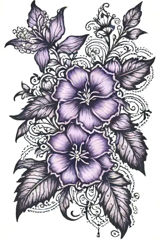 purple flowers, lace from Pag island in Croatia, symbols of croatian cities Zagreb, Slavonski Brod tattoo design idea