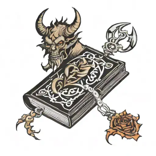 devil's book black and wtihe  tattoo design idea