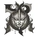 balance column tattoo. Half gods half devil tattoo design idea