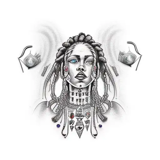 rasta woman with piercings, tattoos and blue eyes tattoo design idea