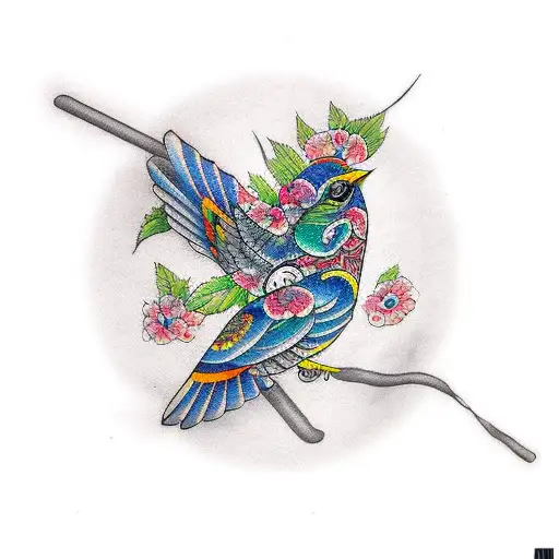 bird and romanian numbers tattoo design idea