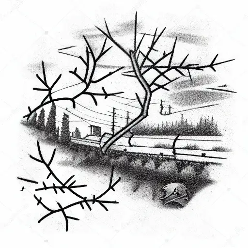 Smolensk Fortress, Railroad Rails, Shadow of a Girl, Branches of Thorns, Microph tattoo design idea