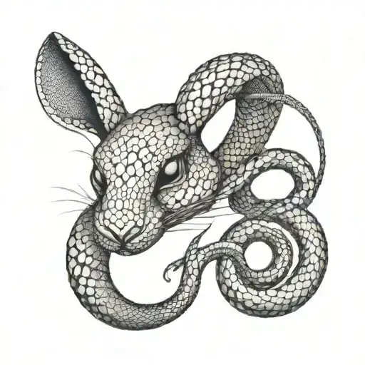 metallic snake and black rabbit tattoo design idea